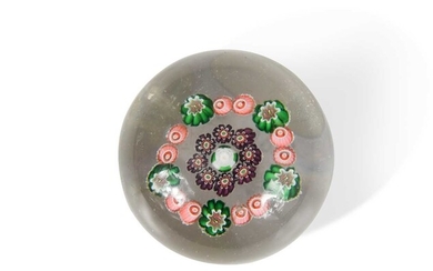 A small Clichy millefiori cluster and wreath glass paperweight