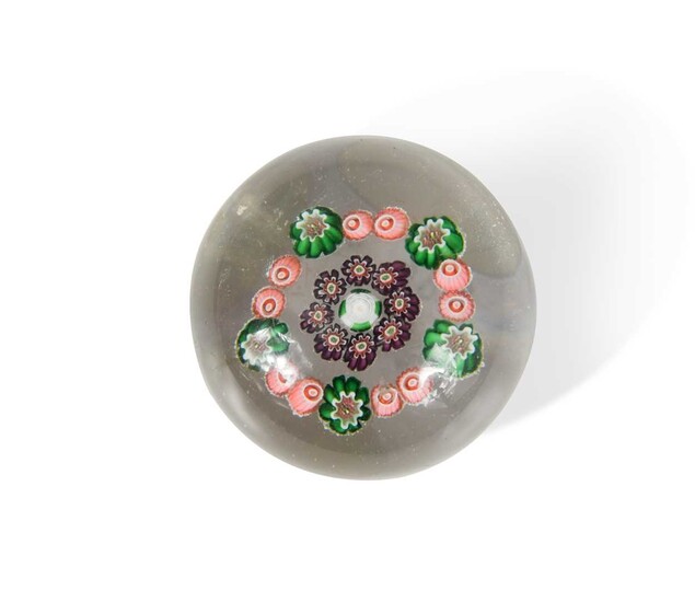 A small Clichy millefiori cluster and wreath glass paperweight