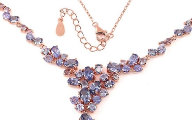 A tanzanite necklace set with numerous circular- and oval-cut tanzanites, mounted in gold plated sterling silver. L. 46–50 cm.