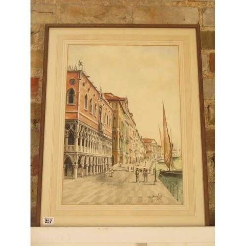 A watercolour of Venice with The Doges Palace to the foregro...