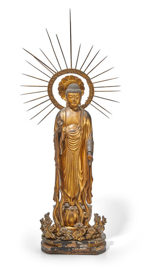 A wood figure of Amida Buddha