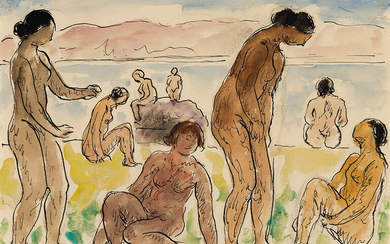 ABRAHAM WALKOWITZ Bathers. Watercolor and pen and ink on paper, 1907. 140x192 mm;...