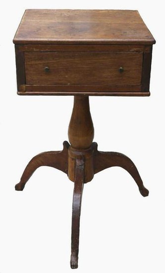 AMERICAN ANTIQUE TRIPOD SINGLE DRAWER SIDE TABLE