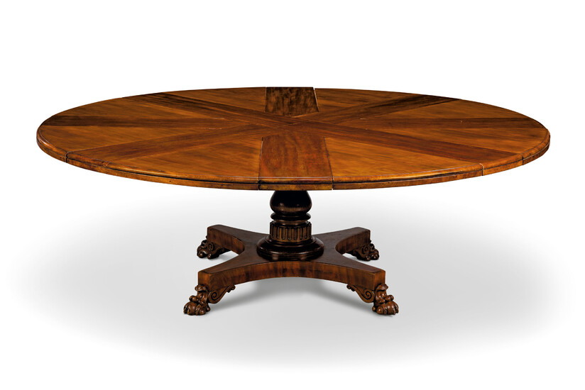 AN EARLY VICTORIAN MAHOGANY 'JUPE' CIRCULAR EXTENDING DINING-TABLE