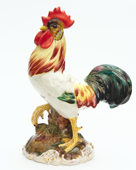 AN ITALIAN GLAZED CERAMIC ROOSTER FIGURE, H.30CM, LEONARD JOEL LOCAL DELIVERY SIZE: SMALL
