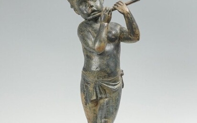 ANTIQUED PATINATED BRONZE FLUTE PLAYER