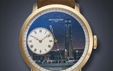 ARNOLD & SON, UNIQUE RED GOLD 'TRUE BEAT', WITH HAND-PAINTED DIAL DEPICTING MUSCAT INTERNATIONAL AIRPORT, REF. 1ARAPW99A