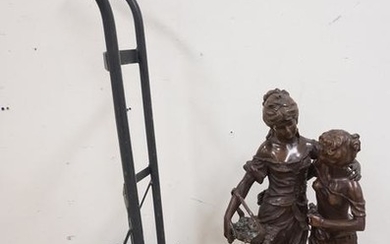 LARGE BRONZE STATUE SIGNED AUGUST MOREAU OF TWO WOMEN