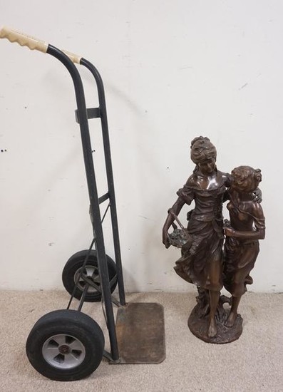 LARGE BRONZE STATUE SIGNED AUGUST MOREAU OF TWO WOMEN