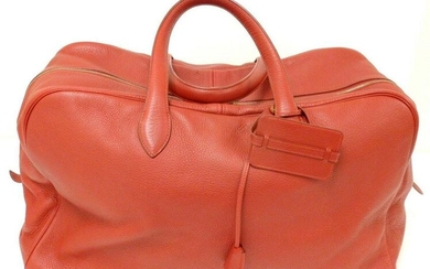 AUTHENTIC! HERMES 50CM VICTORIA RED CLEMENCE TRAVEL TOTE GHW HANDBAG, YEAR 1998