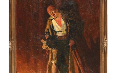 AZEMA Louis. (1876-1963). « Le comédien sur scène saluant ». Huile sur toile signée. H.73...
