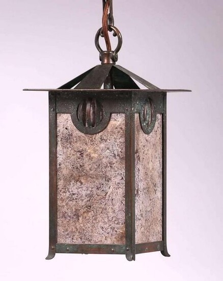 A&C Hammered Copper & Mica Hanging Pendant Lantern