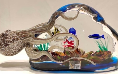 Achille D'Este - Rock aquarium sculpture with octopus - Glass