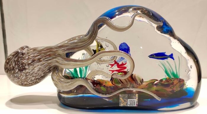 Achille D'Este - Rock aquarium sculpture with octopus - Glass