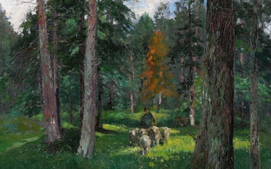 Adolf Kaufmann Troppau 1848 - 1916 Vienne "Défrichement dans la forêt" Huile sur toile sur...