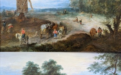 After Jan Brueghel the Elder (1568-1625) - Wooded landscapes with figures, horses with riders, carriages and cattle, against a light blue sky