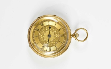 An 18ct yellow gold key wind open face pocket watch...