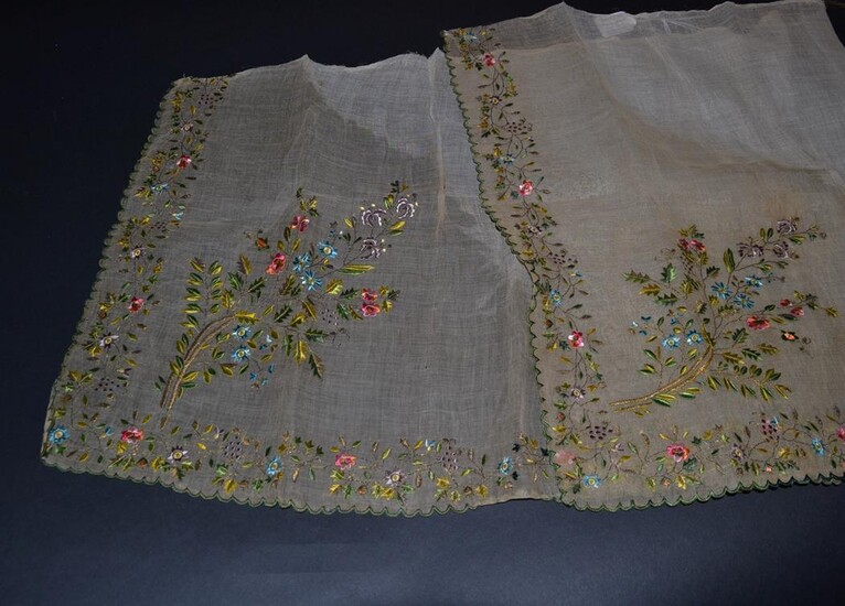 An Early Embroidered Fine Gauze Flounce or Possibly an Apron,...