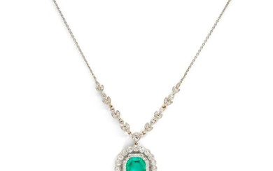 An Edwardian emerald and diamond pendant, circa 1910