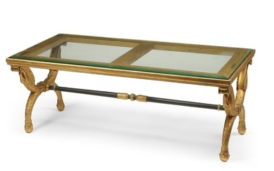 An Empire style parcel ebonized coffee table