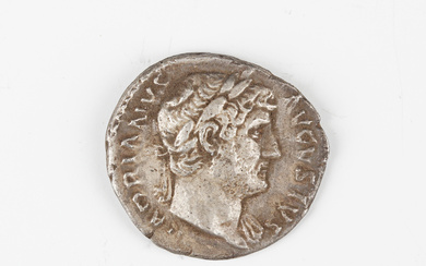 An Imperial Roman Hadrian silver denarius 117-138 AD, reverse with Annona standing left, detailed