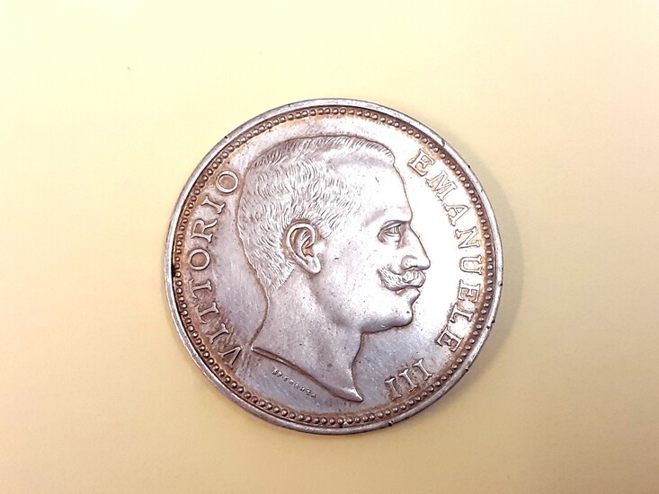 An Italian Kingdom Vittorio Emanuele III 5 lire coin, c. 1901.