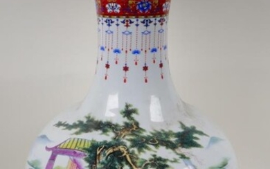An Oriental porcelain floor vase of bulbous form decorated...