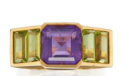 An amethyst, peridot, and eighteen karat gold ring, Tiffany...