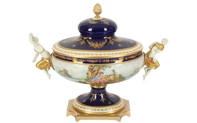 An large Italian Mangami porcelain urn and cover, in the Sevres style, late 20th century