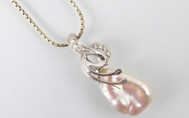 An untested baroque pearl and diamond pendant, the stylised ...