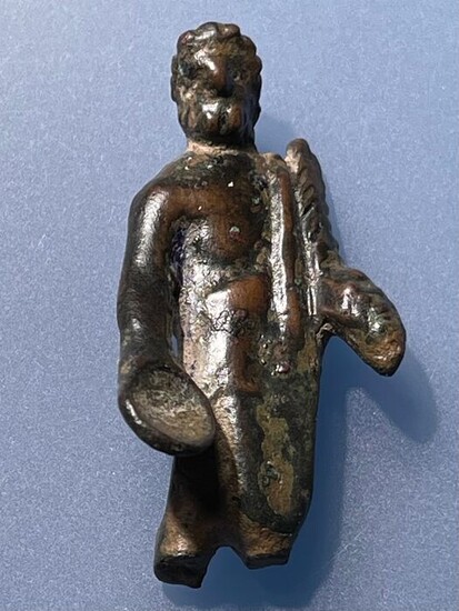 Ancient Roman Bronze Rare Figurine of Standing, Togate Jupiter (Zeus) holding Patera & Branch