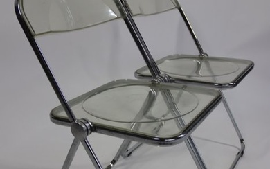 Anonima Castelli - Giancarlo Piretti - Folding chair - Plia folding chairs (2x) - Chrome plating, Plastic, transparent plexiglass