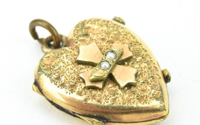 Antique 19th C Seed Pearl Set Heart Form Locket