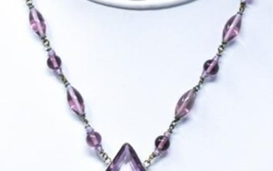 Antique C 1930s Art Deco Faceted Crystal Necklace