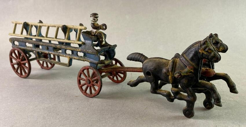 Antique Cast Iron Fire Hook and Ladder Wagon