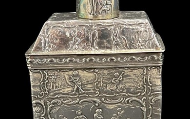 Antique Dutch Silver Figural Scene Tea Caddy