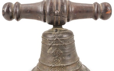 Antique European Bronze And Wood Church Bell