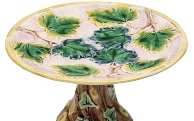 Antique Griffin Smith Hill Majolica Etruscan Maple Leaf Pedestal Plate...