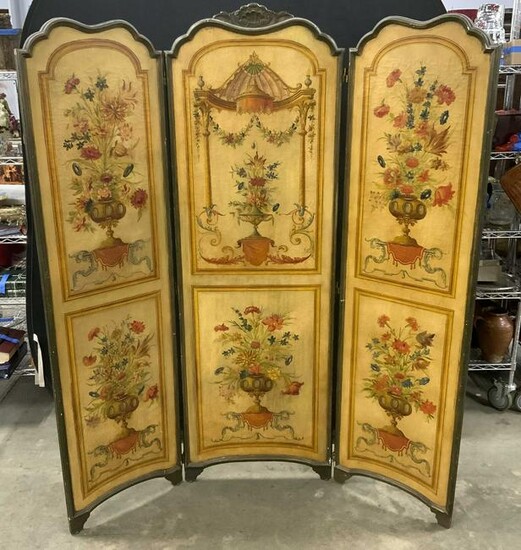 Antique Hand Painted French Room Screen