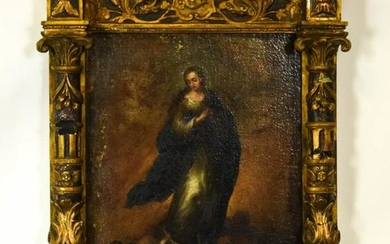 Antique Religious Oil Painting of Madonna