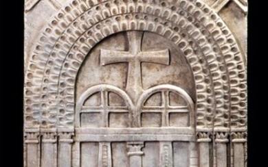 Arcaded door with symbolic portal decorated with crosses on three levels