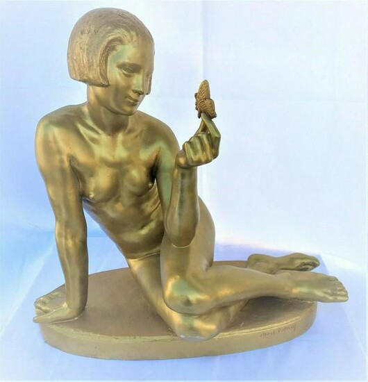 Art Deco Nude Original ,girl with Butterfly by Albert