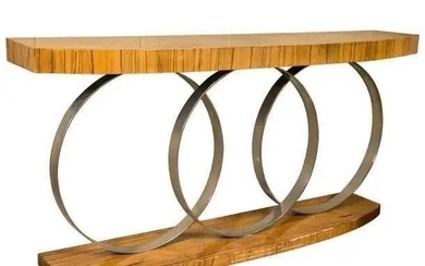 Art Deco Style Console Table, Wood, Chrome