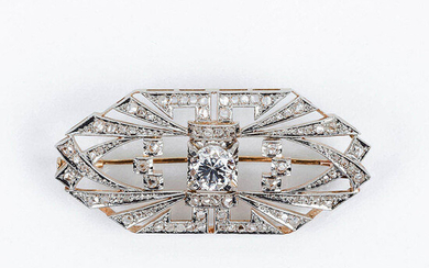 'Art-deco' brooch-pin, in openwork geometric shapes, set with diamonds...