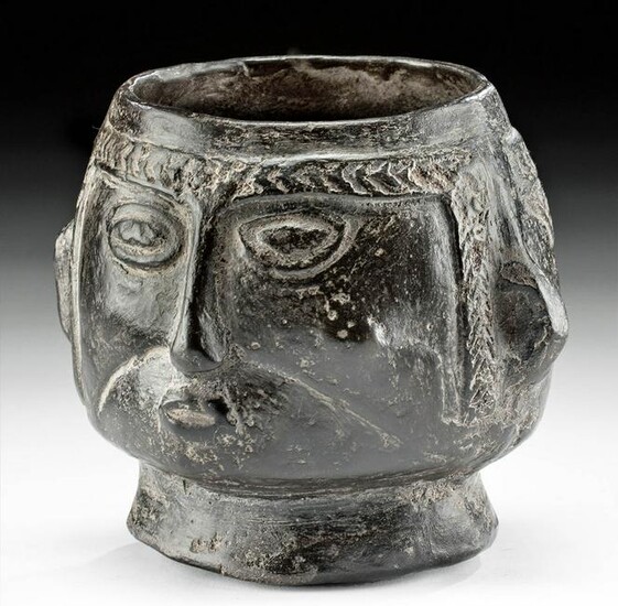Attractive Inca Blackware Portrait Vessel