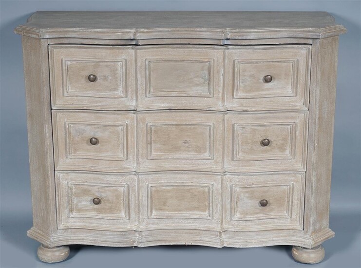 BAROQUE STYLE BLEACHED BROWN PAINTED CHEST OF DRAWERS