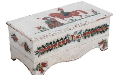 BLANKET CHEST WITH PETER HUNT-STYLE DECORATION 20th Century Height 15". Width 35". Depth 17".
