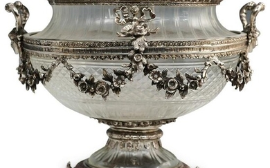 Baccarat Style Silver Plated and Crystal Center Urn
