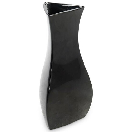 Baccarat Triangular Black Glass Vase