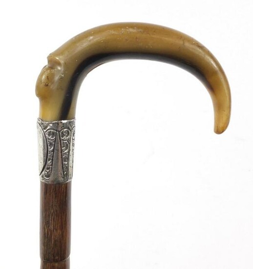 Bamboo walking stick with horn handle and silver